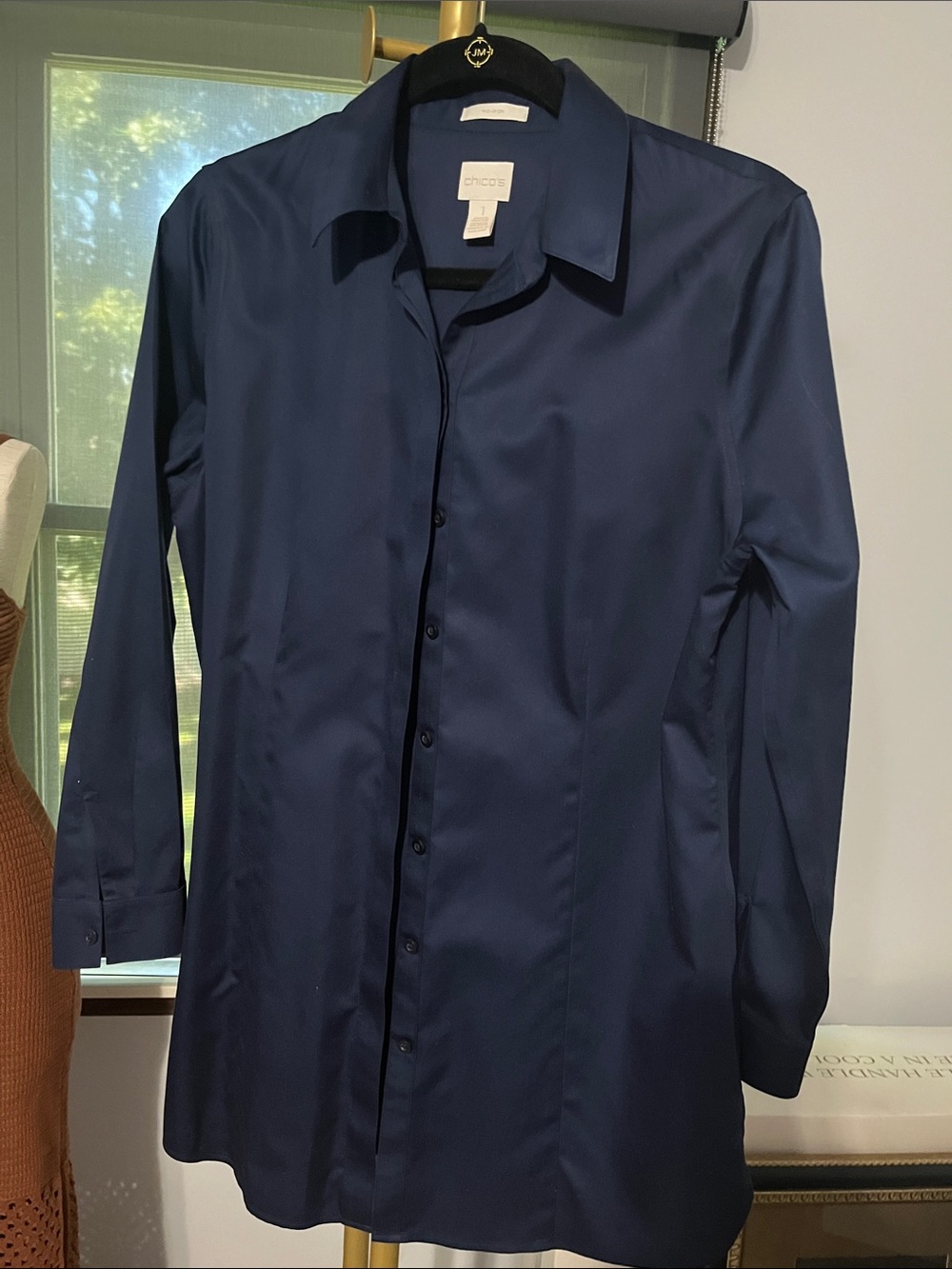 Chico's Navy Button-Front No Iron Women's Blouse